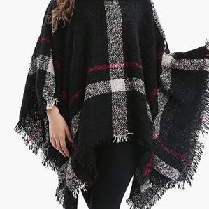 Bellady Women's Poncho One Size Fringed Black Multi